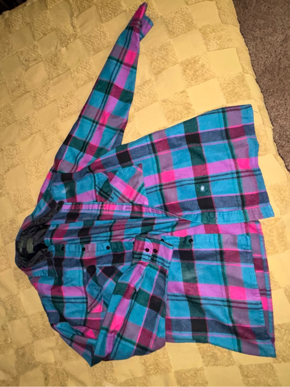 Plaid Button-Up Shirt Jacket in Teal & Magenta